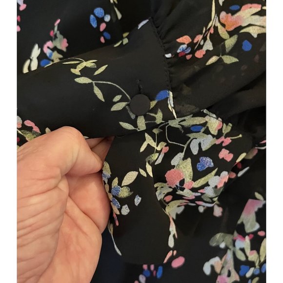 $320 Reiss UK 14 US 10 Roma Mini Dress Blouson Black Watercolor Floral Pink - Picture 6 of 7